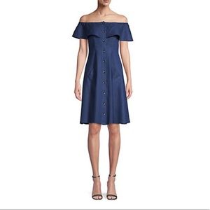 Saks fifth avenue denim off the shoulder dress 8